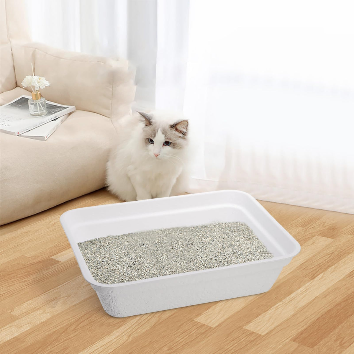 8 Pack White Cardboard Disposable Cat Litter Boxes T3760
