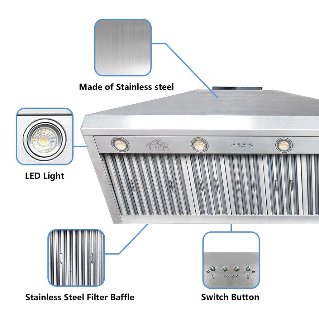 48 inch Stainless Steel Built-in Range Hood with Liner and Baffle Filter B79413