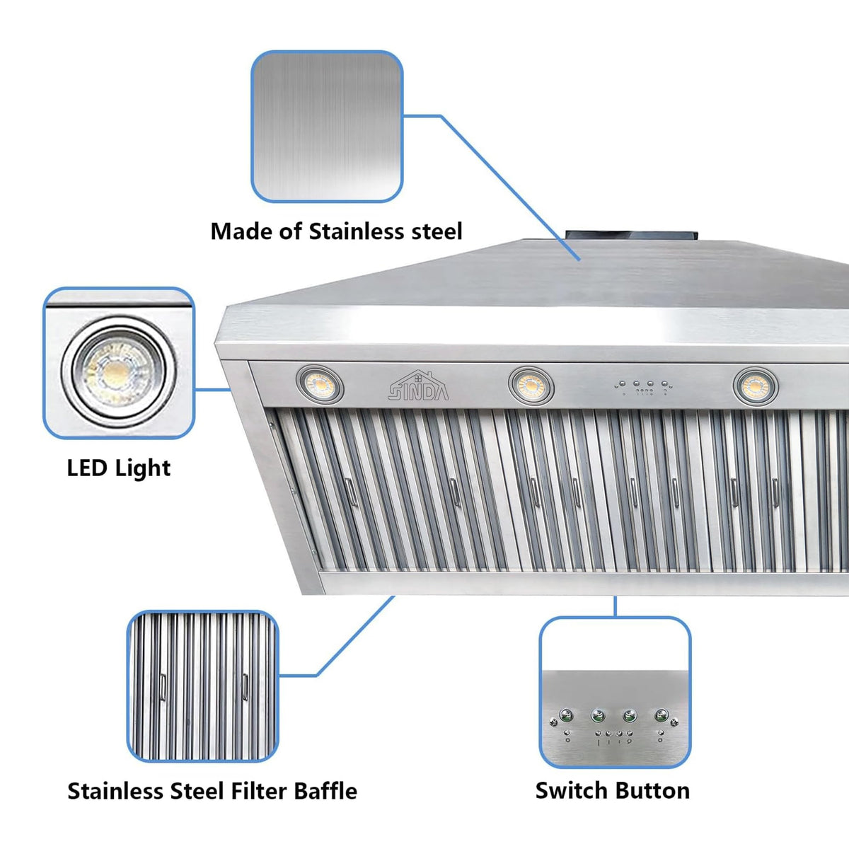 48 inch Stainless Steel Built-in Range Hood with Liner and Baffle Filter B79413