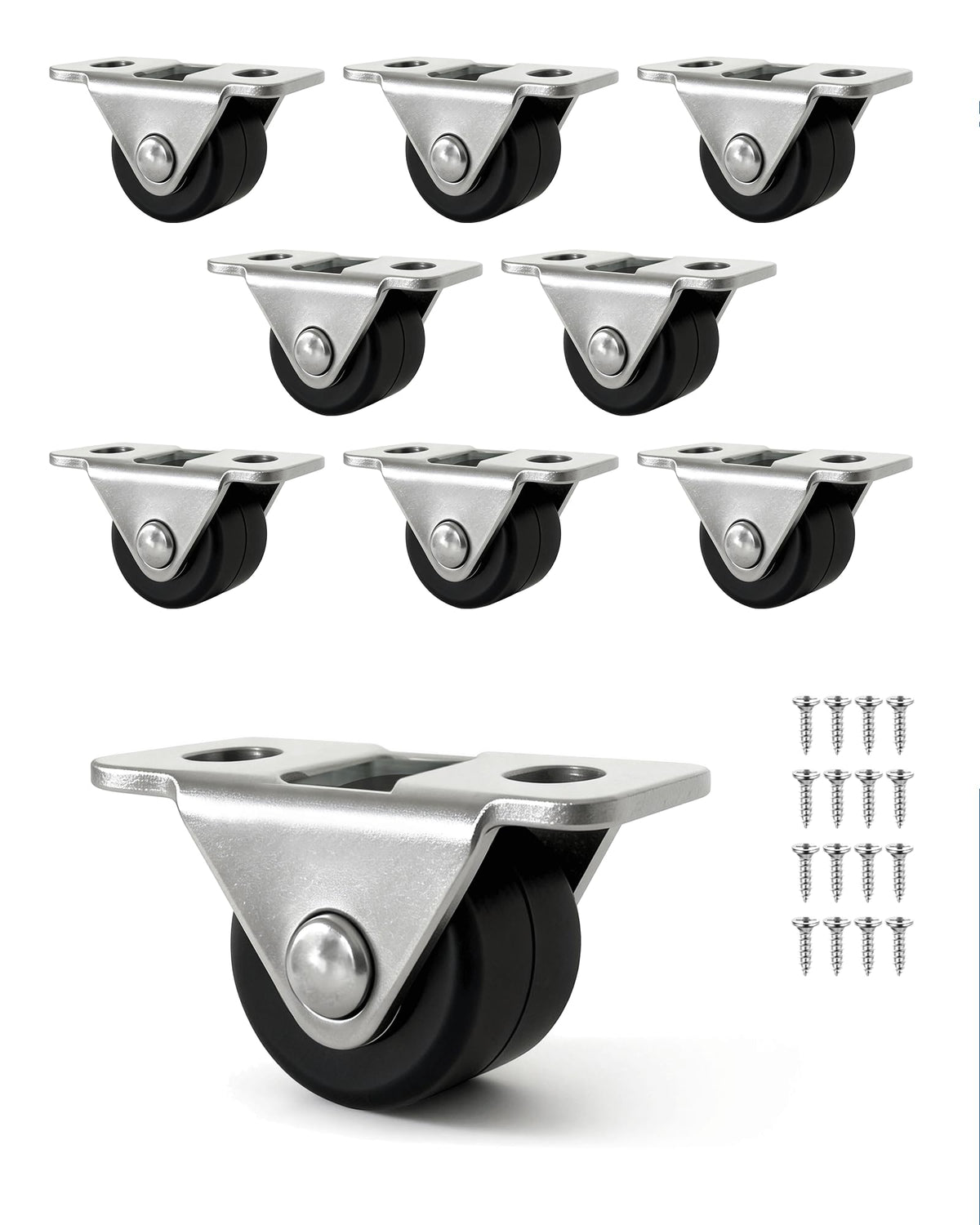 8 Pack 1/2 Inch Silent Rigid Caster Wheels G7538