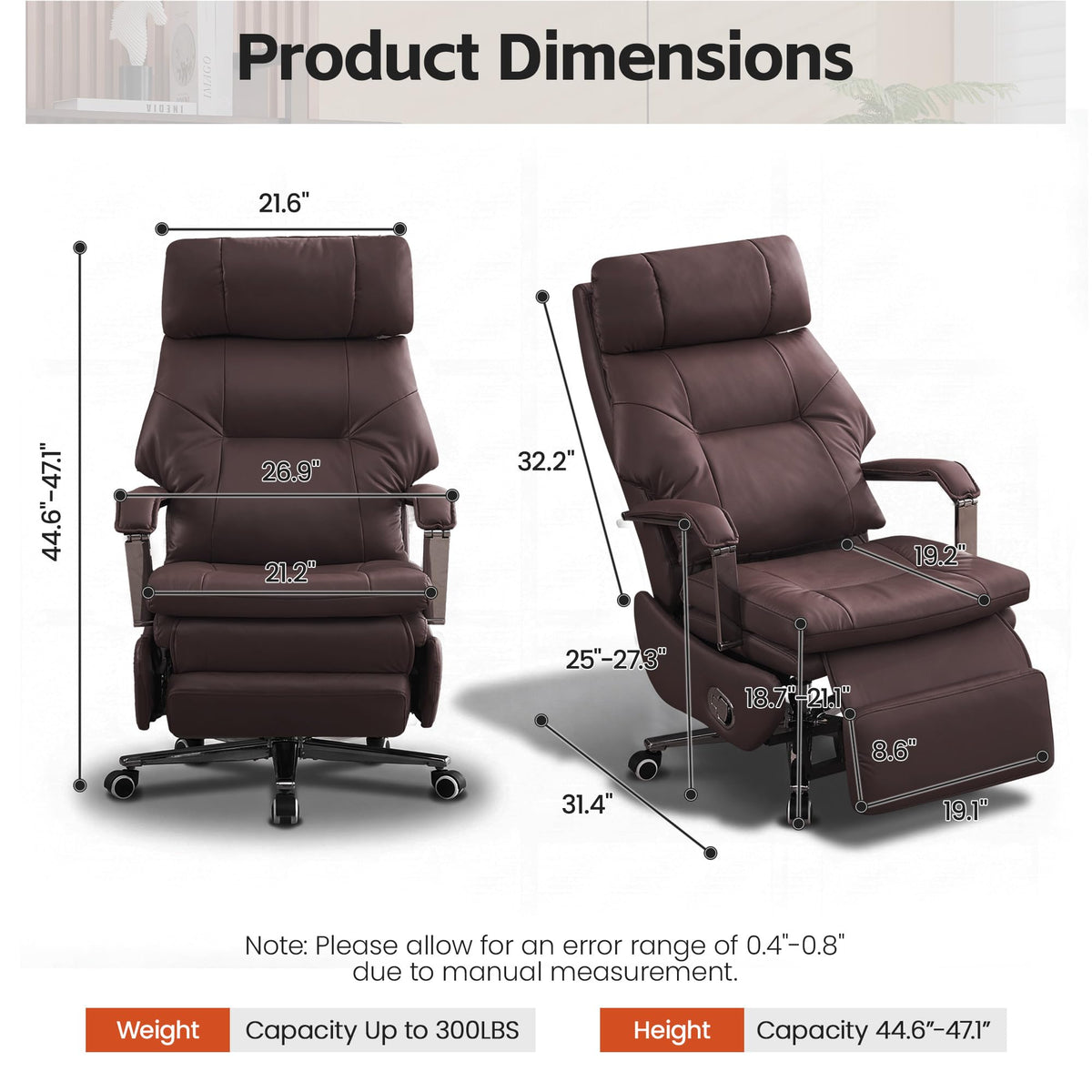 Coffee Faux Leather Executive Office Chairs Z959796
