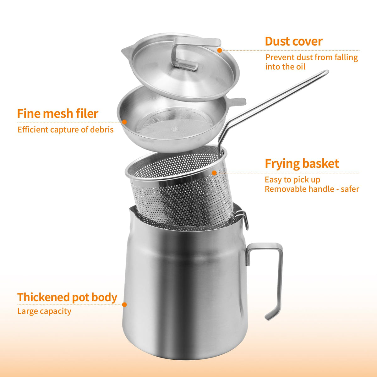 68oz Stainless Steel Oil Filter Pot with Fryer Basket P464118