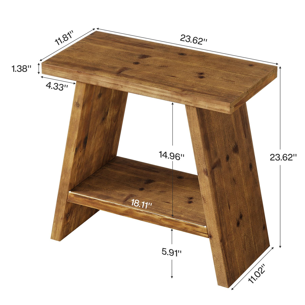 Solid Wood 2-Tier Narrow End Table F357307
