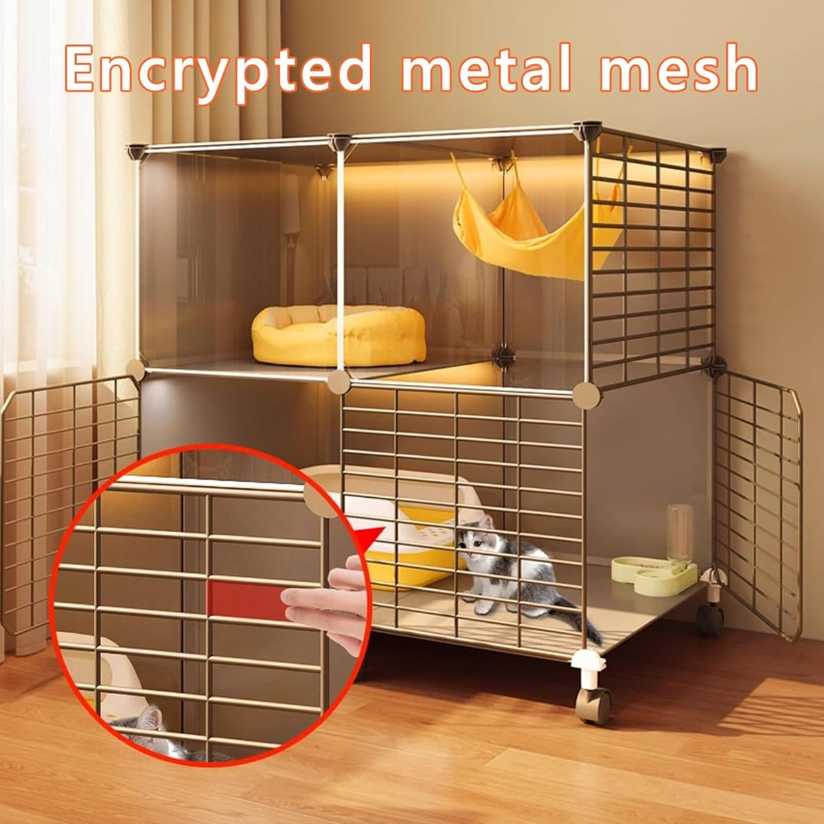 3 Tier Metal Cat Cage with Hammock and 4 Wheels B775244