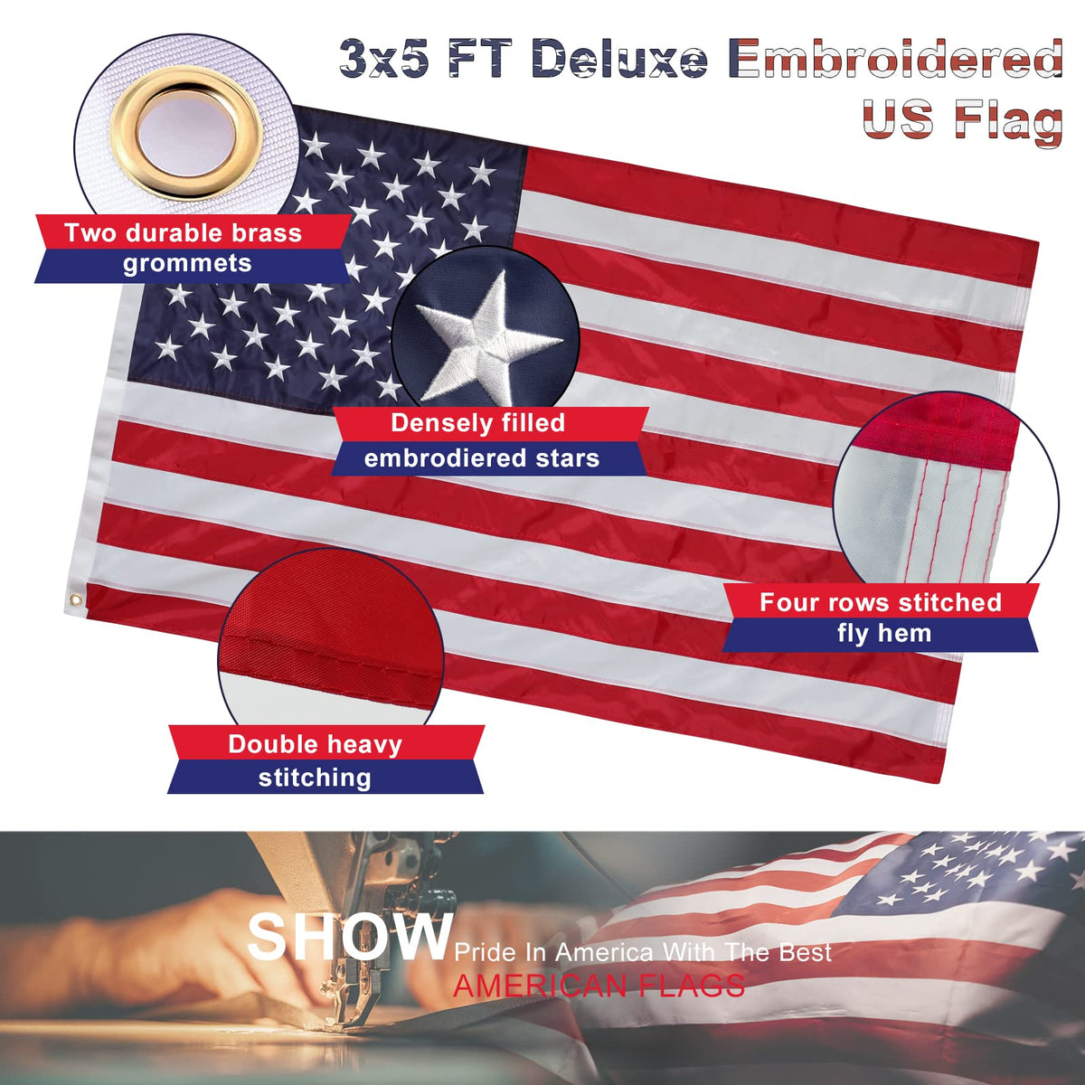 5ft Tangle Free Metal House Flag Pole with 3x5 Embroidered US Flag Z715931