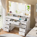 White 9 Drawer Vanity with Lighted Mirror R1446