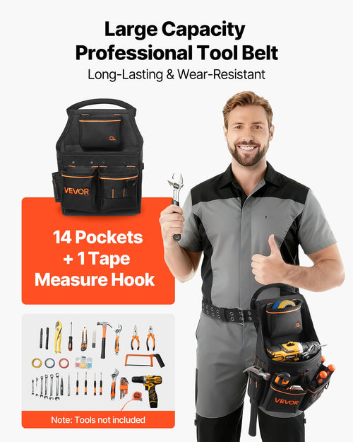 14 Pockets Heavy Duty Adjustable Tool Pouch with Belt U11645
