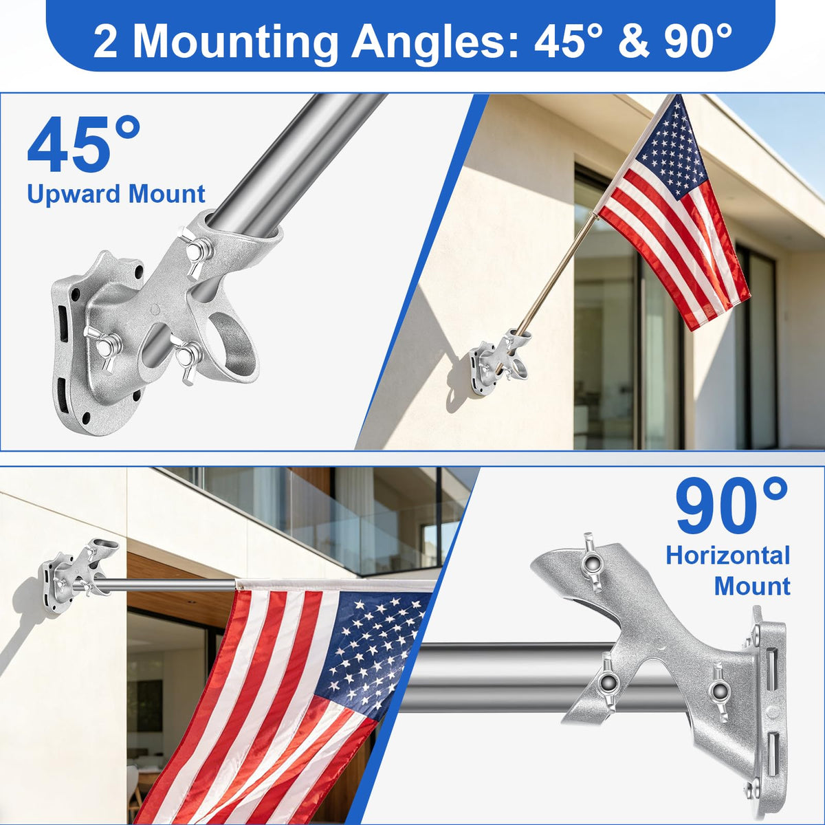 Heavy Duty Aluminum Rustproof Flag Pole Holder Wall Mount 2Pack U885582