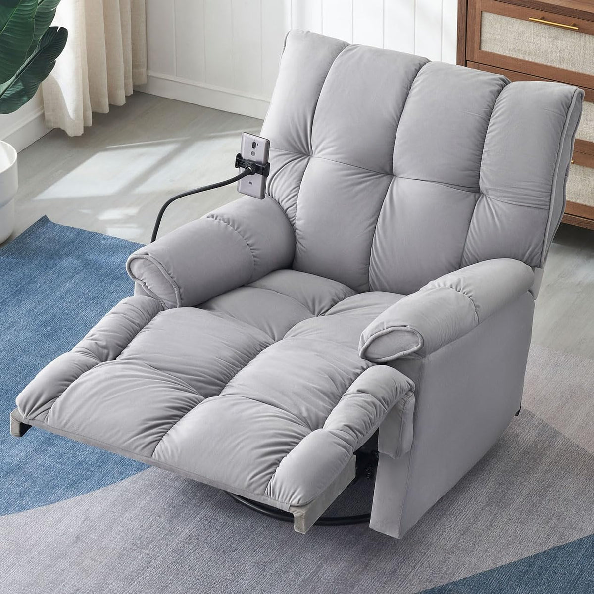Gray Velvet Recliner Chair R9902