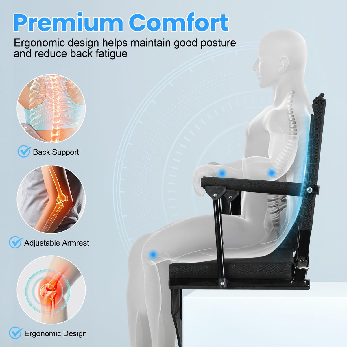 2-Pcs Folding Stadium Seat with Back Support & Cushion V4143