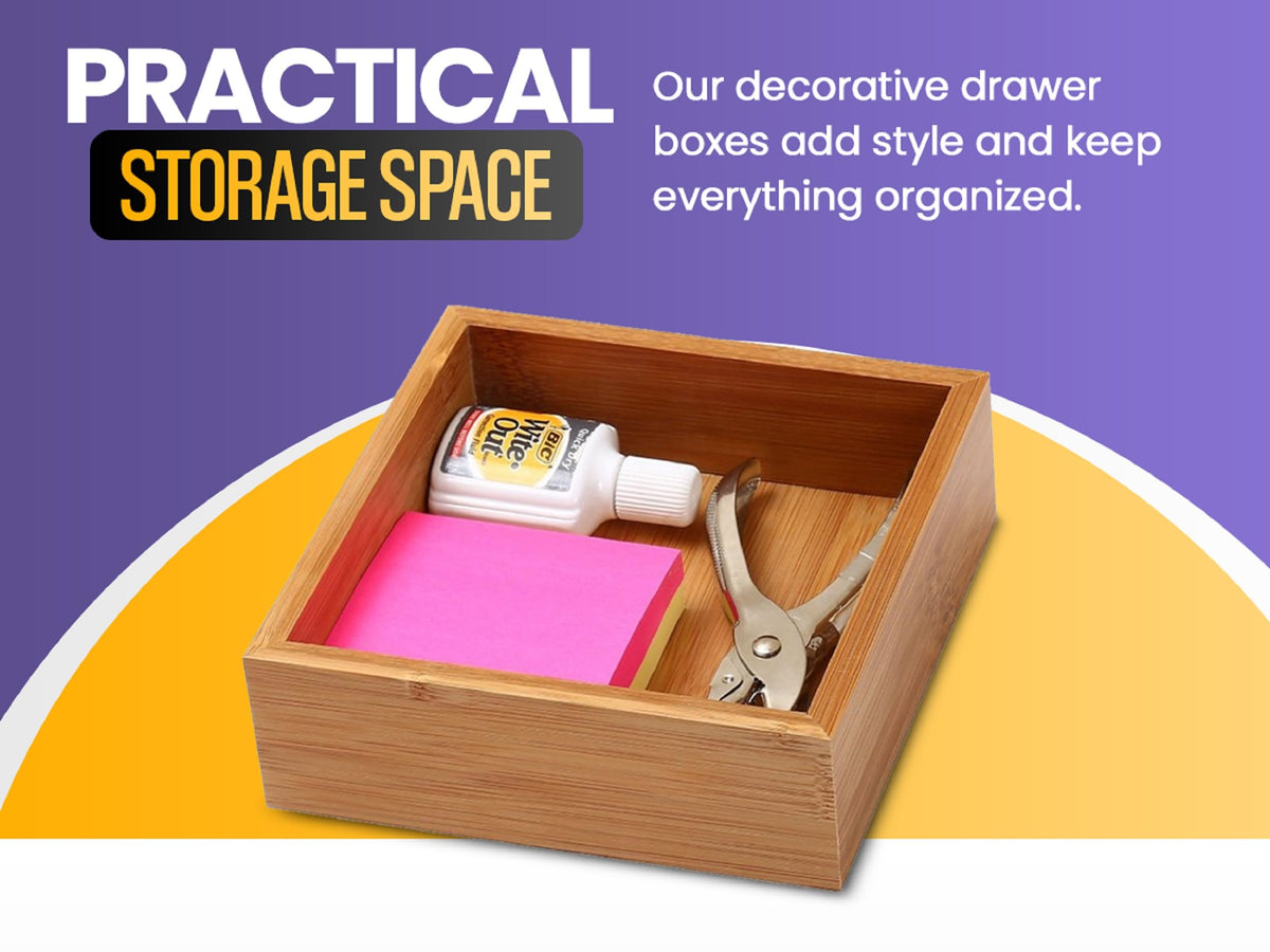 Bamboo Drawer Organizer Storage Box, 2 Pack 6x9x2 inch V61495