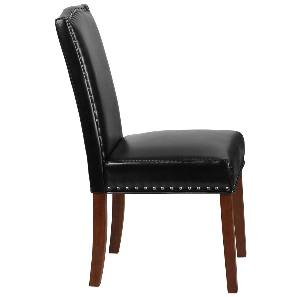 Black Faux Leather Parsons Chair with Nailhead Trim E878