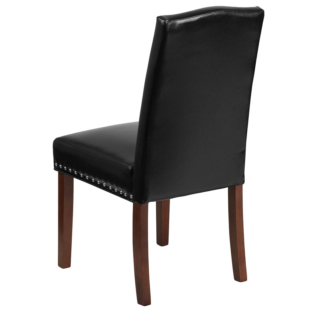 Black Faux Leather Parsons Chair with Nailhead Trim E878
