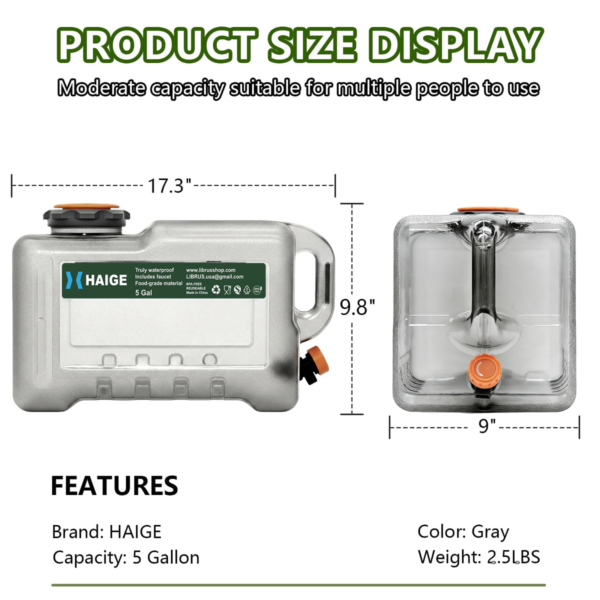 5 Gallon BPA-Free Portable Water Jug with Spigot B5091