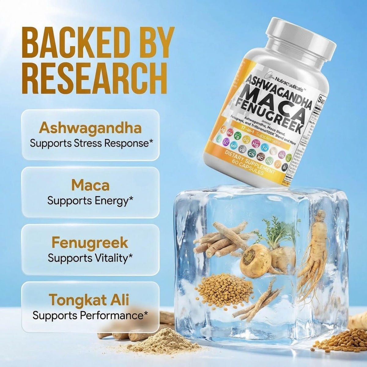 Ashwagandha Maca Root Fenugreek Tongkat Ali Ginseng Capsules K67931