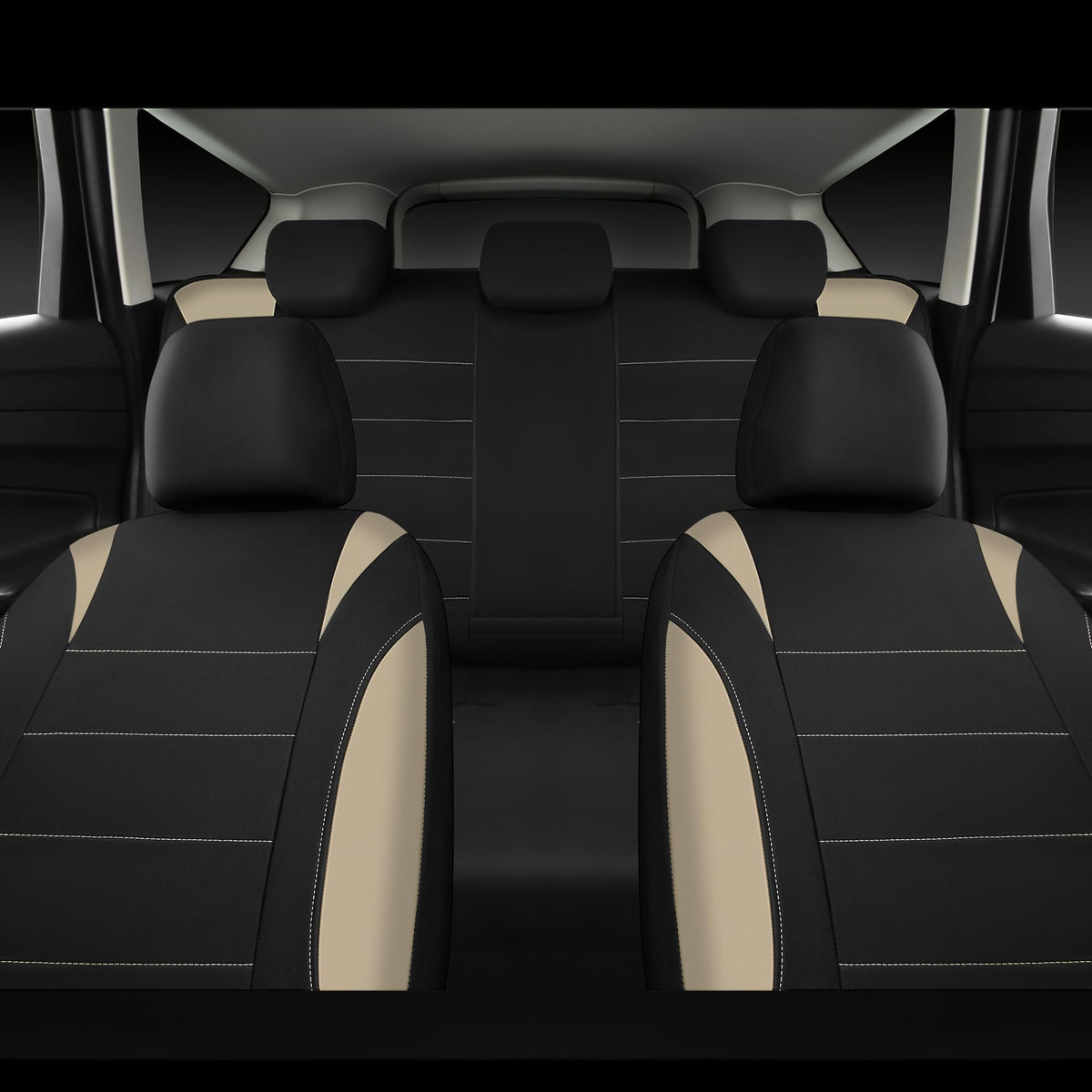 Waterproof Car Seat Covers Full Set Black and Beige T58229