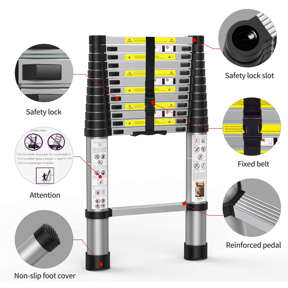 Telescoping Extension Ladder 12.5FT Aluminum with Carry Bag J3338
