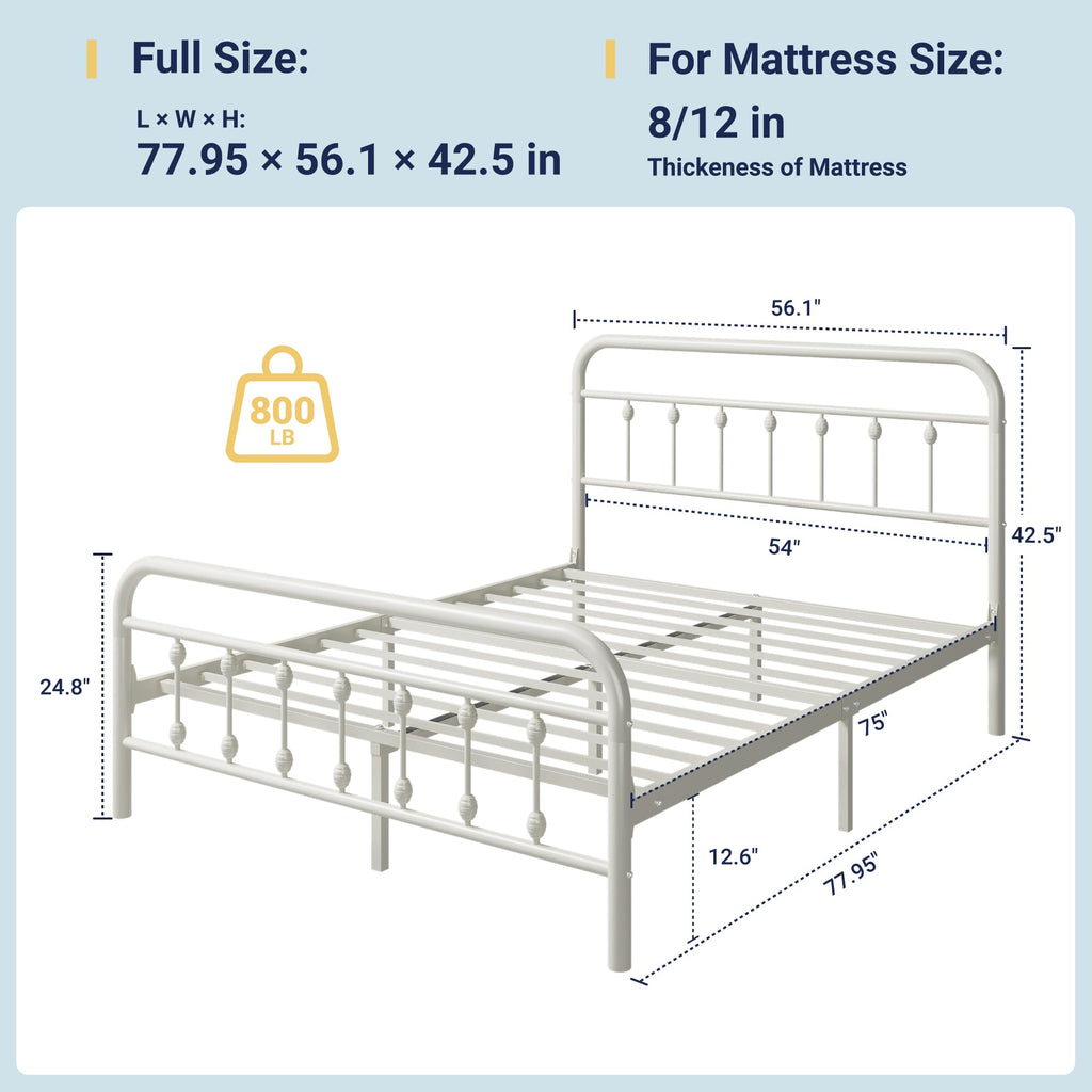 14 Inches Full Size Off White Metal Platform Bed Frame O587252