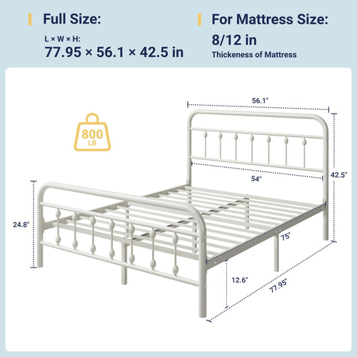 14 Inches Full Size Off White Metal Platform Bed Frame O587252