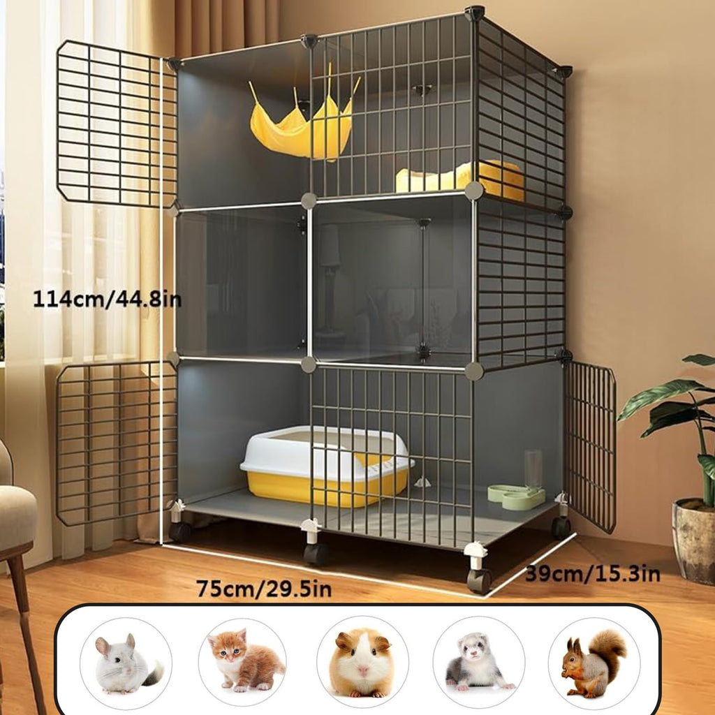 3 Tier Metal Cat Cage with Hammock and 4 Wheels B775244