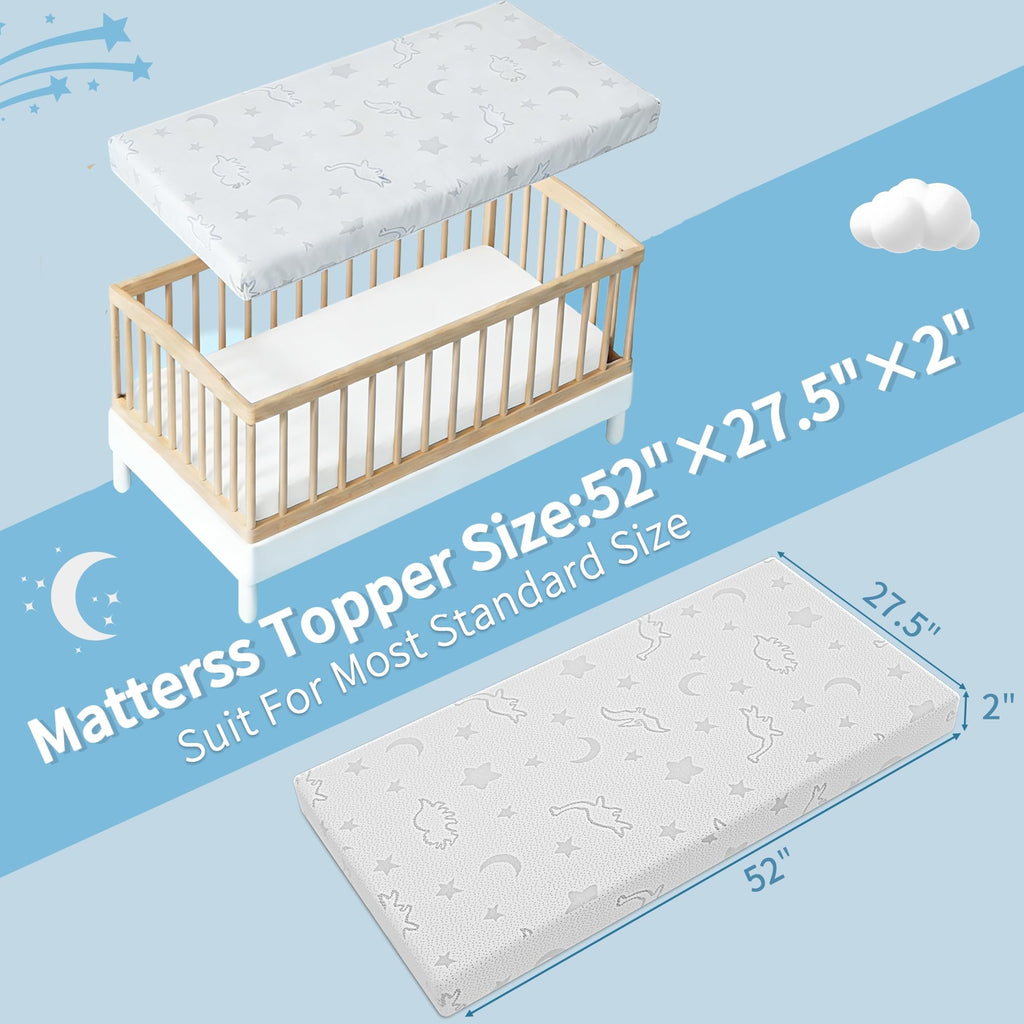 2" High Density Foam Crib Mattress Topper with Waterproof Washable Cover Q6964