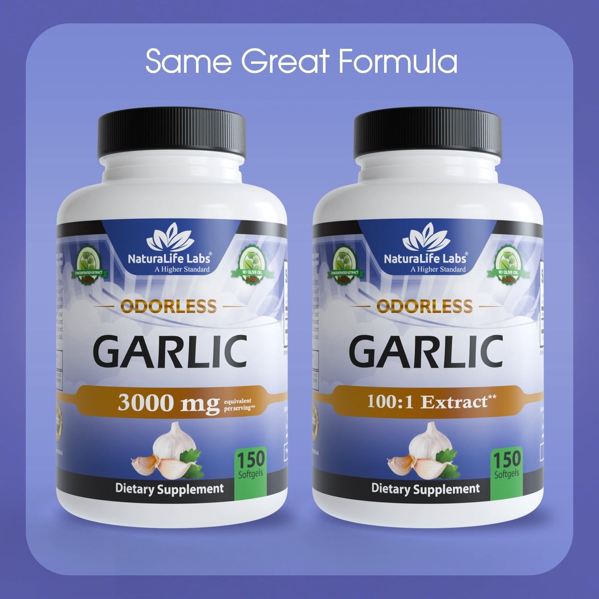 Odorless Garlic 100:1 Extract with Olive Oil 150 Softgels A387