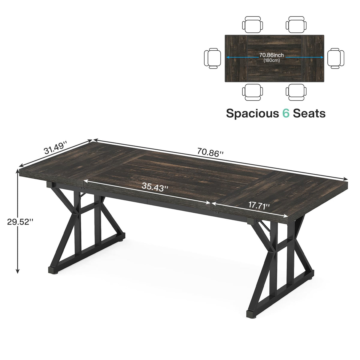 70.8 Inch Black Oak Executive Desk G12965