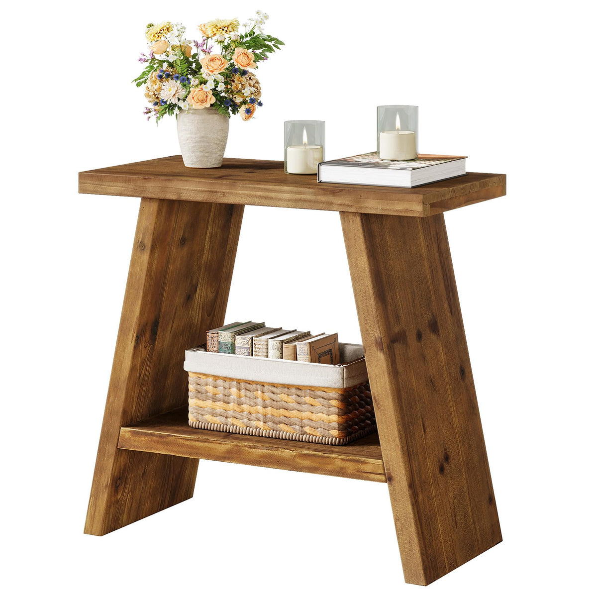 Solid Wood 2-Tier Narrow End Table F357307