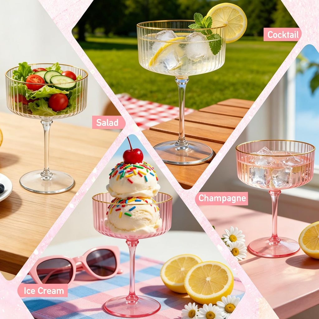 Pink 6 Pcs 10 Oz Plastic Martini Glasses Y4381