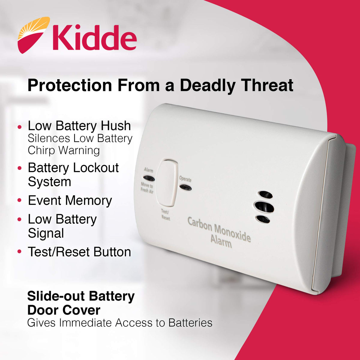 Carbon Monoxide Detector, AA Battery Powered, 85 dB Alarm F901