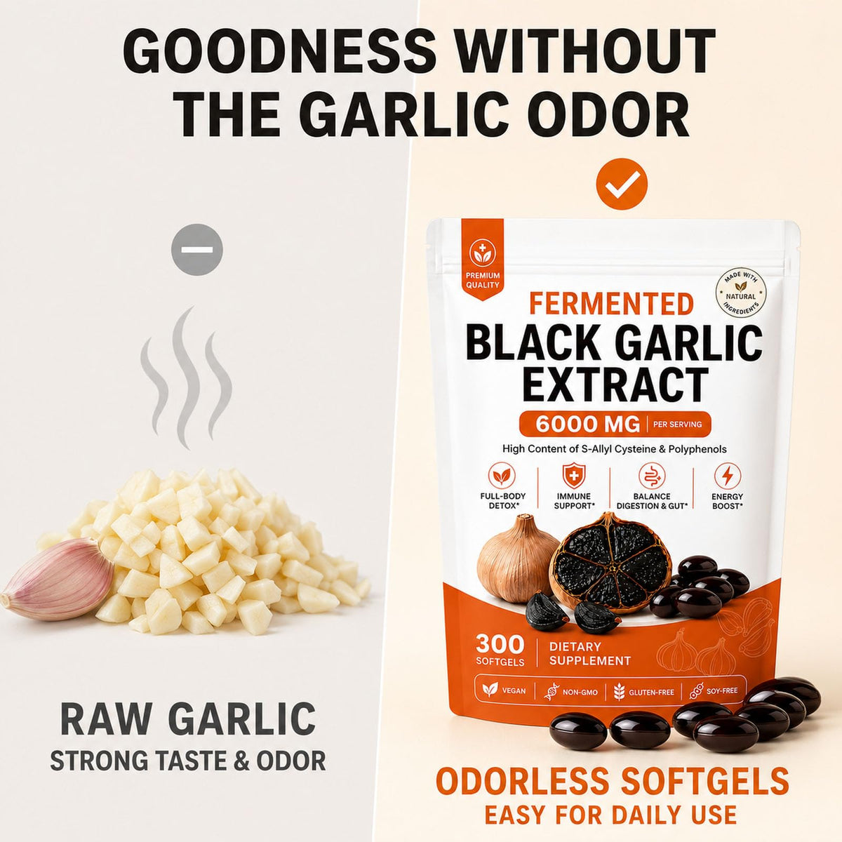 Black Garlic Extract Capsules, 300 Softgels Y812