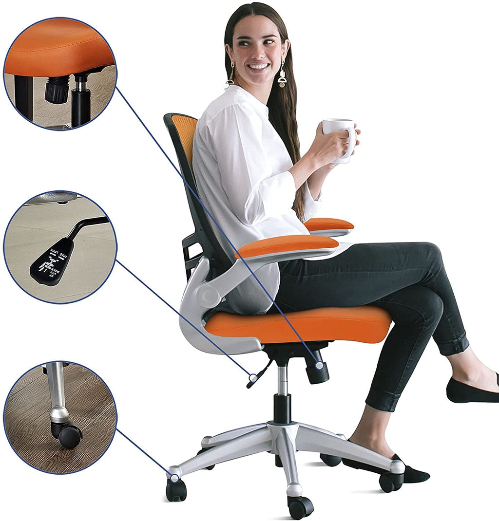 Orange Mesh Back Vinyl Seat Office Chair P6456