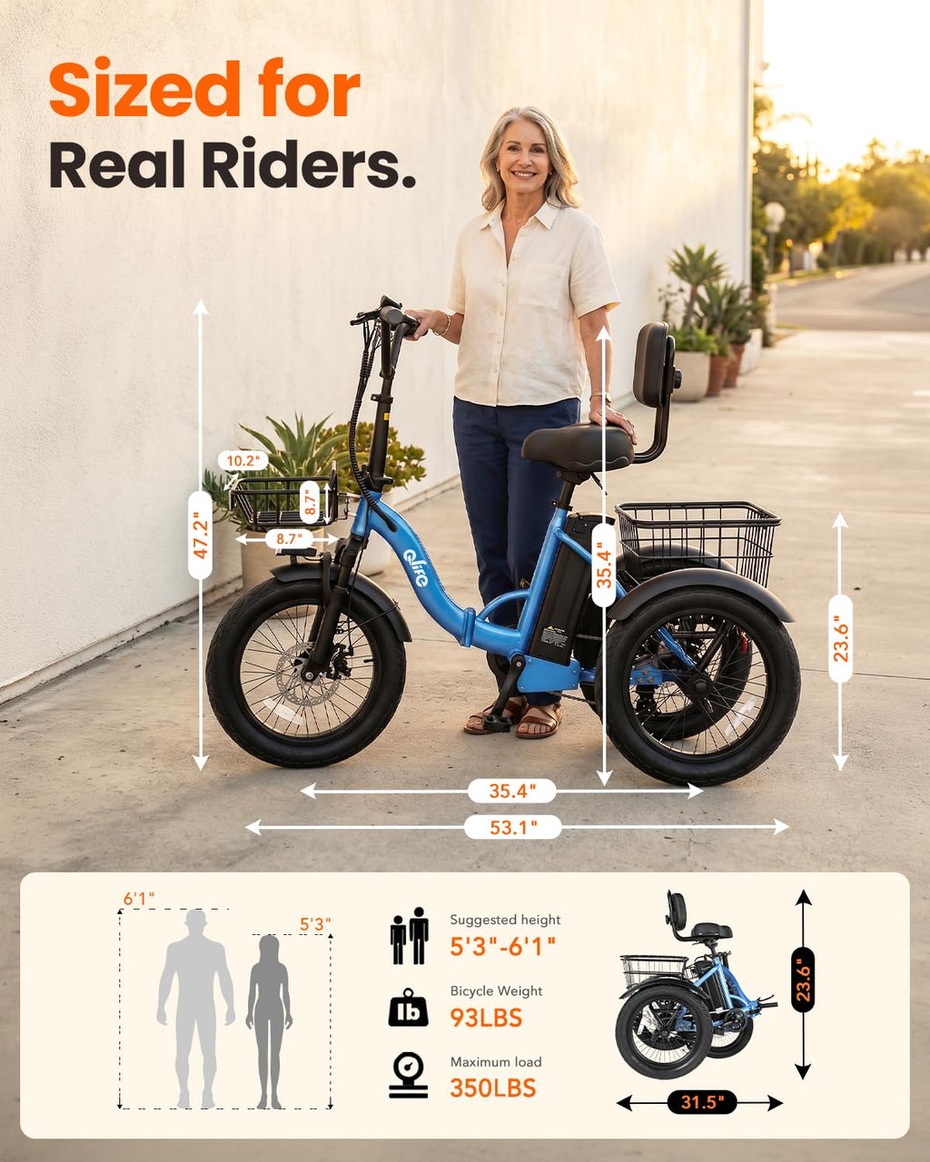 1200W Folding Electric Trike with Cargo Rack Q719068