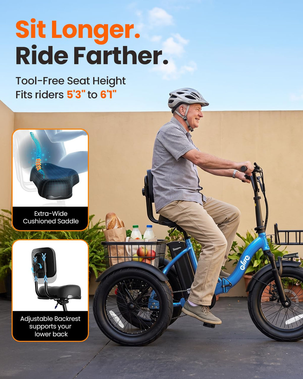 1200W Folding Electric Trike with Cargo Rack Q719068