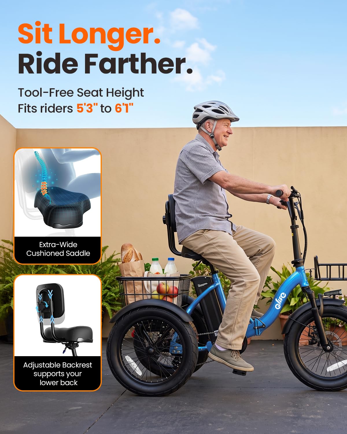 1200W Folding Electric Trike with Cargo Rack Q719068
