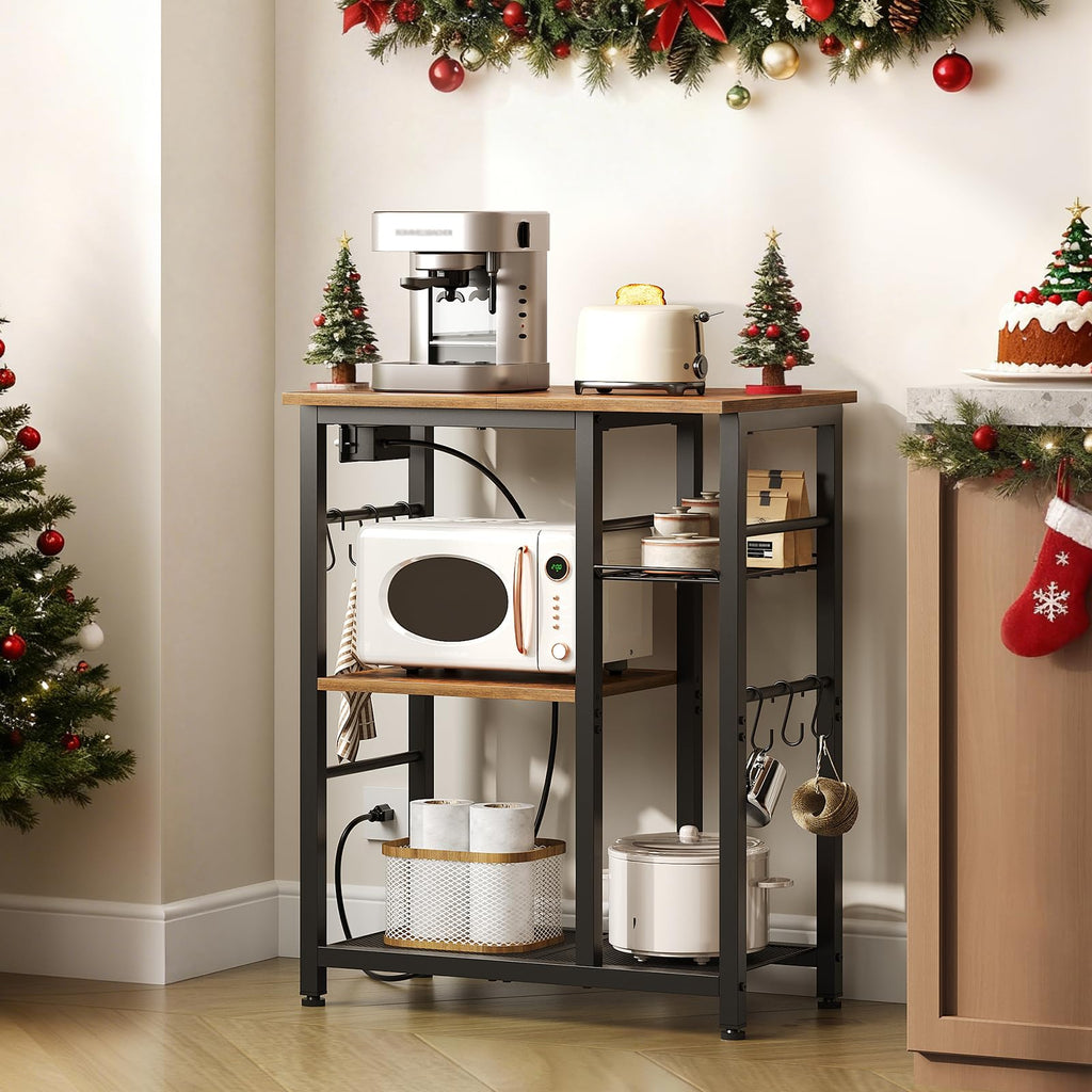 Rustic Brown Kitchen Storage Rack with Charging Station S3467