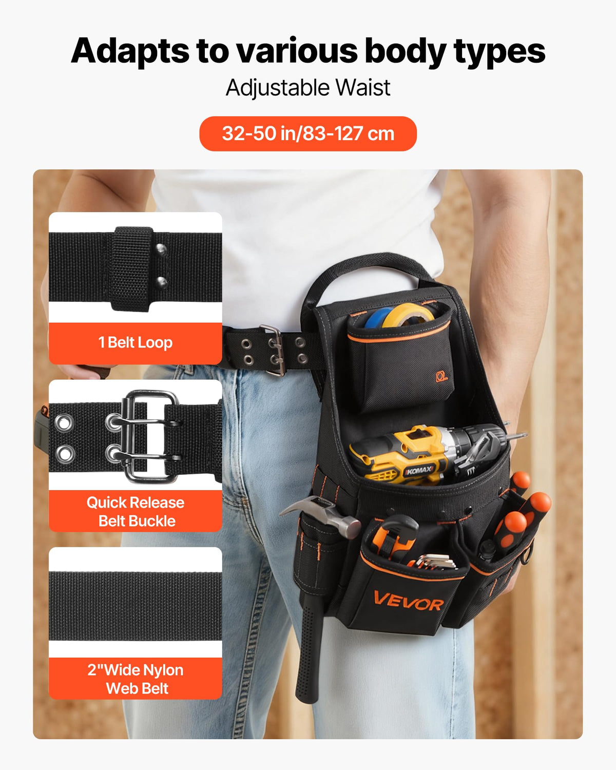 14 Pockets Heavy Duty Adjustable Tool Pouch with Belt U11645