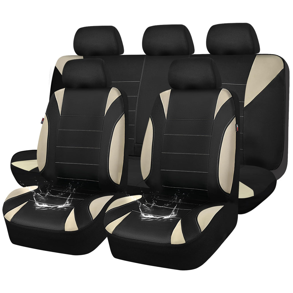 Waterproof Car Seat Covers Full Set Black and Beige T58229