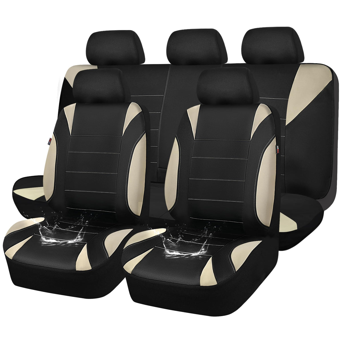 Waterproof Car Seat Covers Full Set Black and Beige T58229