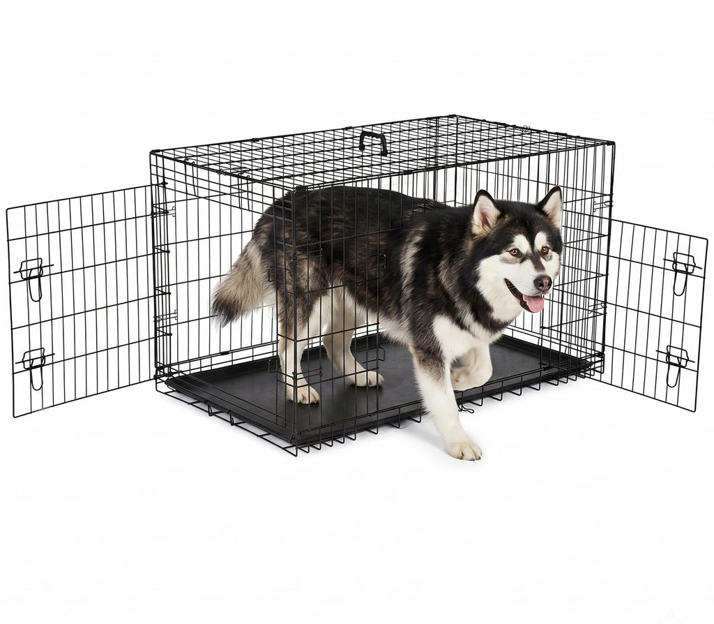 48 inch Folding Metal Wire Dog Crate with Double Door I614