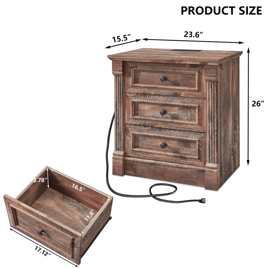 26" Tall 3 Drawer Light Brown Nightstand U5029