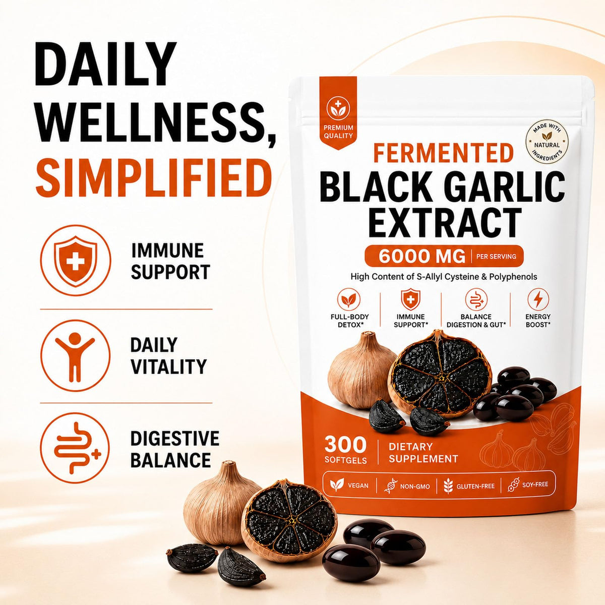 Black Garlic Extract Capsules, 300 Softgels Y812