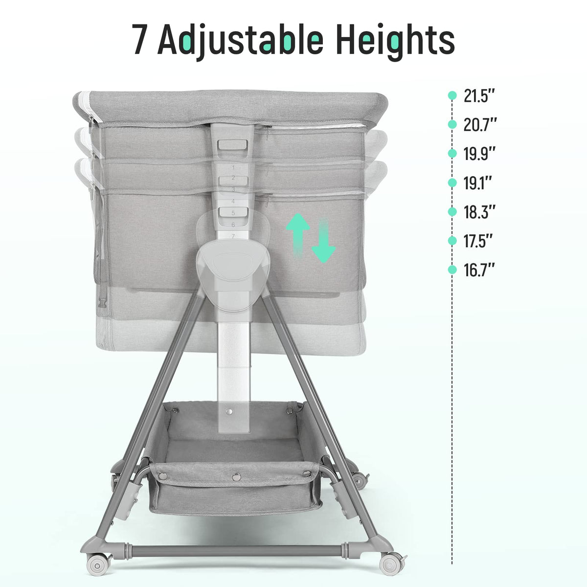 Baby Bassinet with 7 Adjustable Height, Breathable Mesh & Mattress W20064