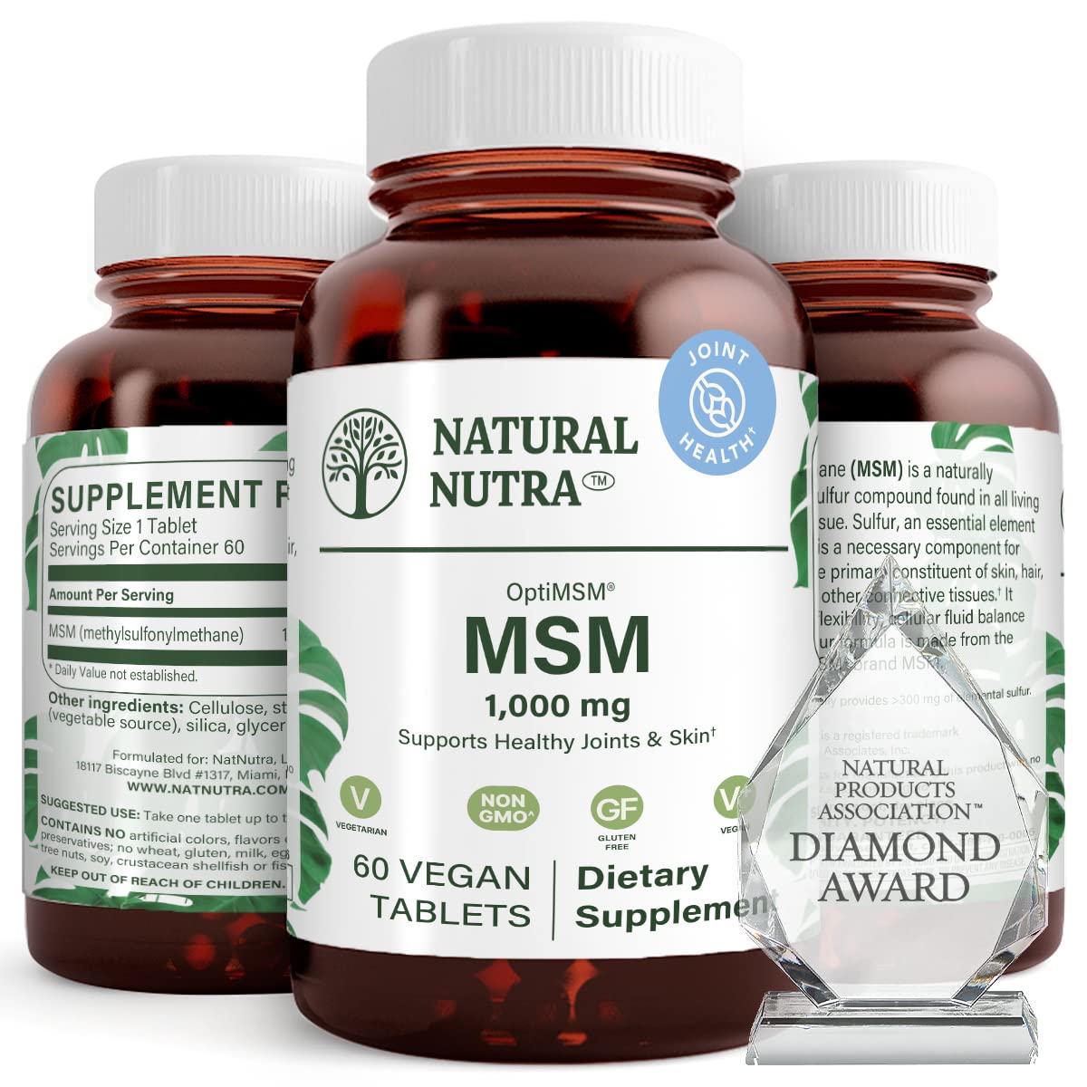 MSM Supplement with Sulfur 1000 mg, 60 Vegan Tablets V114