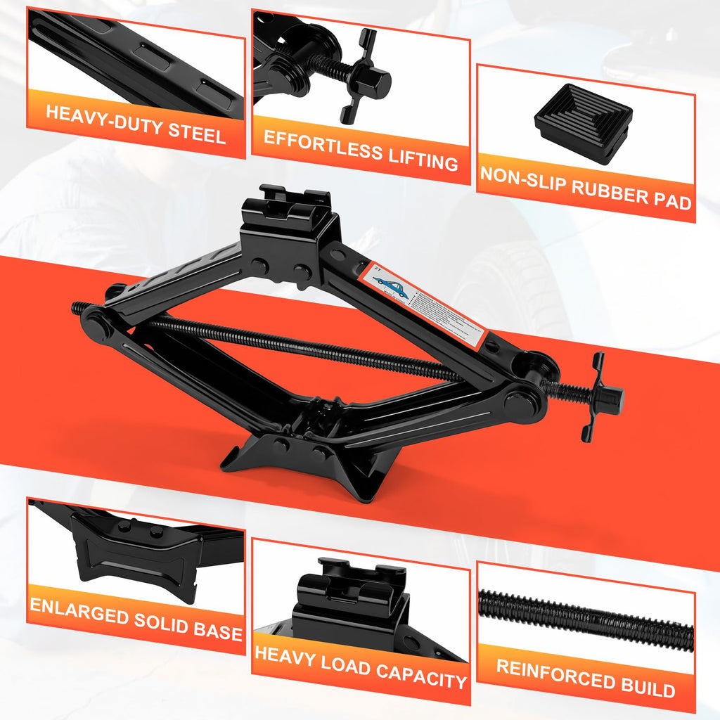 2 Ton Scissor Jack with 2 Rubber Pads J8166