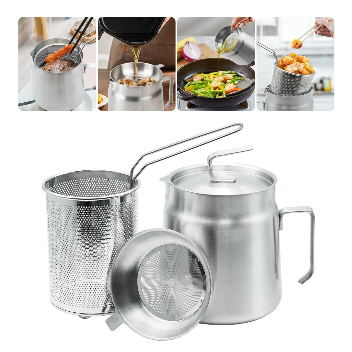 68oz Stainless Steel Oil Filter Pot with Fryer Basket P464118