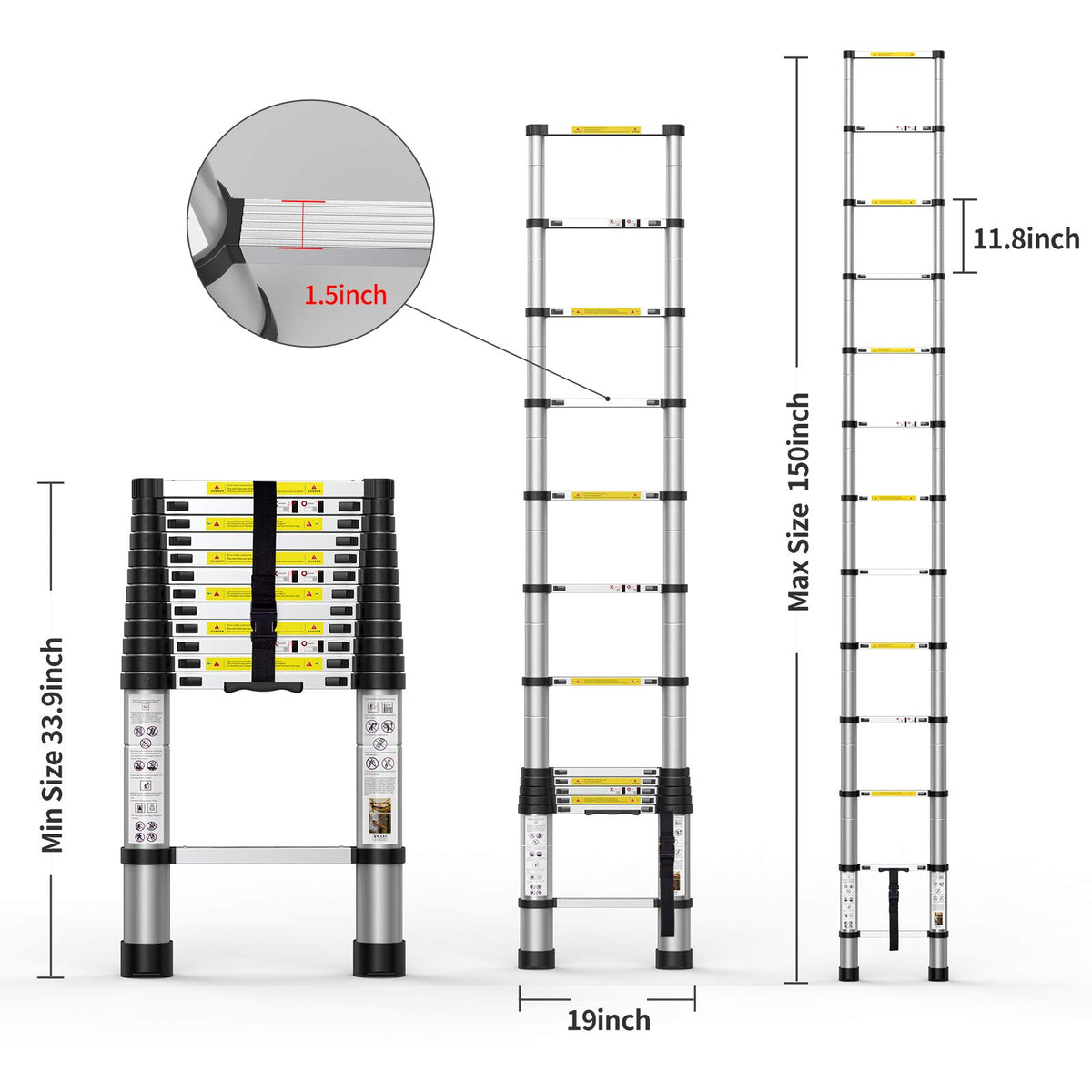 Telescoping Extension Ladder 12.5FT Aluminum with Carry Bag J3338