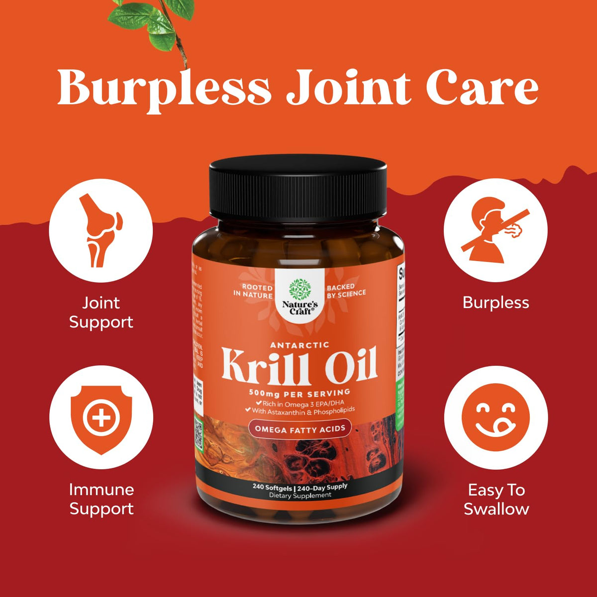 Krill Oil Softgels Omega 3 Supplement 240 Count Z480879