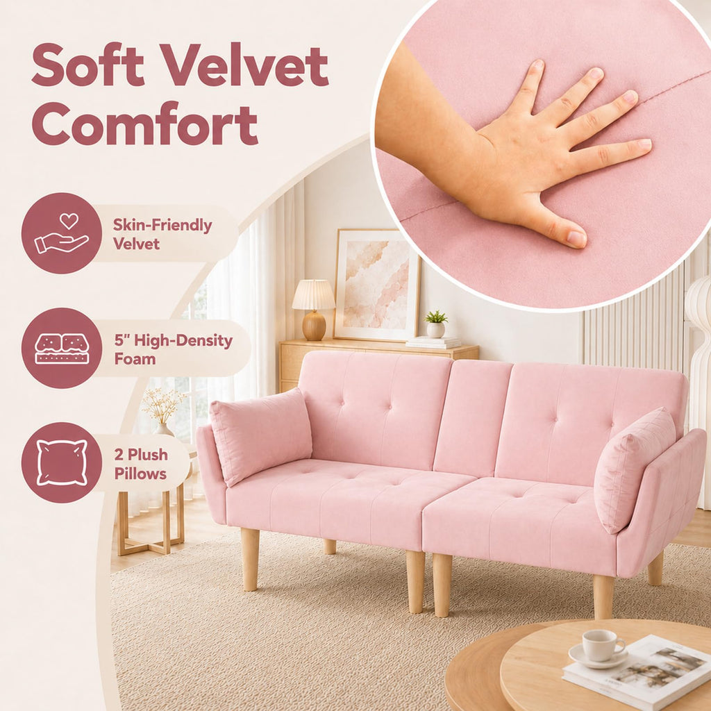 Light Pink Velvet Futon Sofa Bed B44416