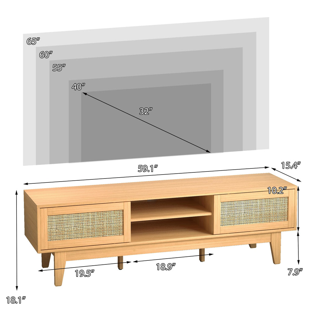 Natural Rattan TV Stand with Sliding Doors J819004